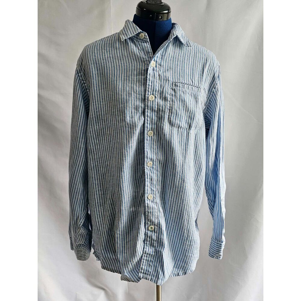 Vintage Tommy Bahama 100% Linen Blue Stripe Button Down Shirt S Coastalcore